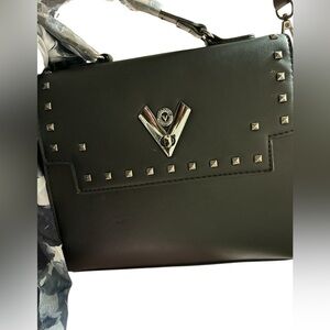 - Valentino Orlandi NEW Black w gunmetal studs crossbody handbag & pouch n…NWT